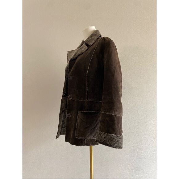 guess brown suede leather faux fur lined jacket coat - Picture 3 of 7